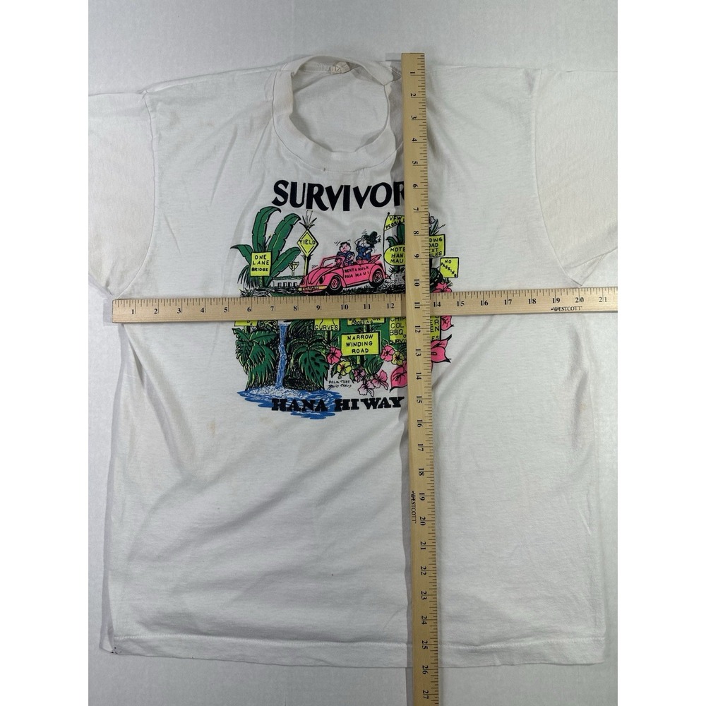 Vintage Hana Hi Way Survivor Hawaii T-Shirt 80s 90s Palm Tees Maui Tourist Tee - Picture 2 of 4